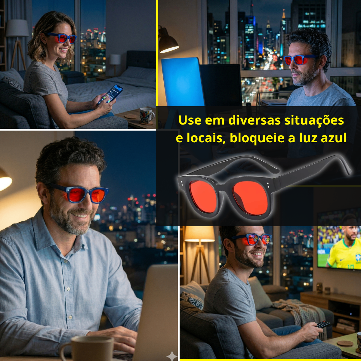 Use o RedLight em casa, no trabalho, assistindo TV ou no celular à noite
